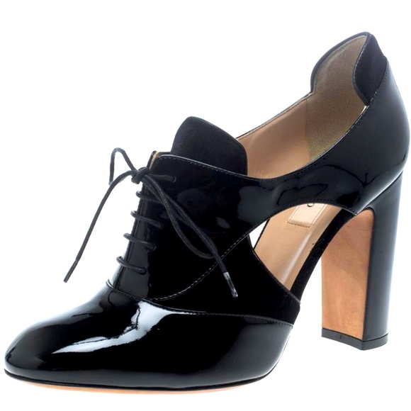 Valentino Garavani Black Patent Leather Velvet Lace Up Spectator